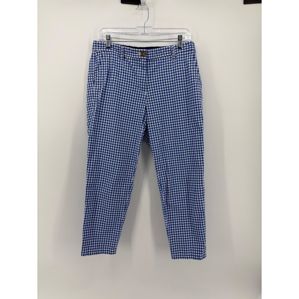 Talbots Womens 10P Blue Gingham Girlfriend Chino Pants Stretch Tapered Check